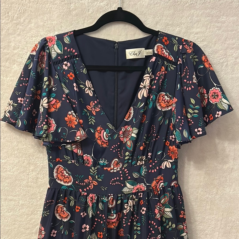 Eliza J Navy and Pink. Floral Ruffled Tiered Sundress - Picture 3 of 10